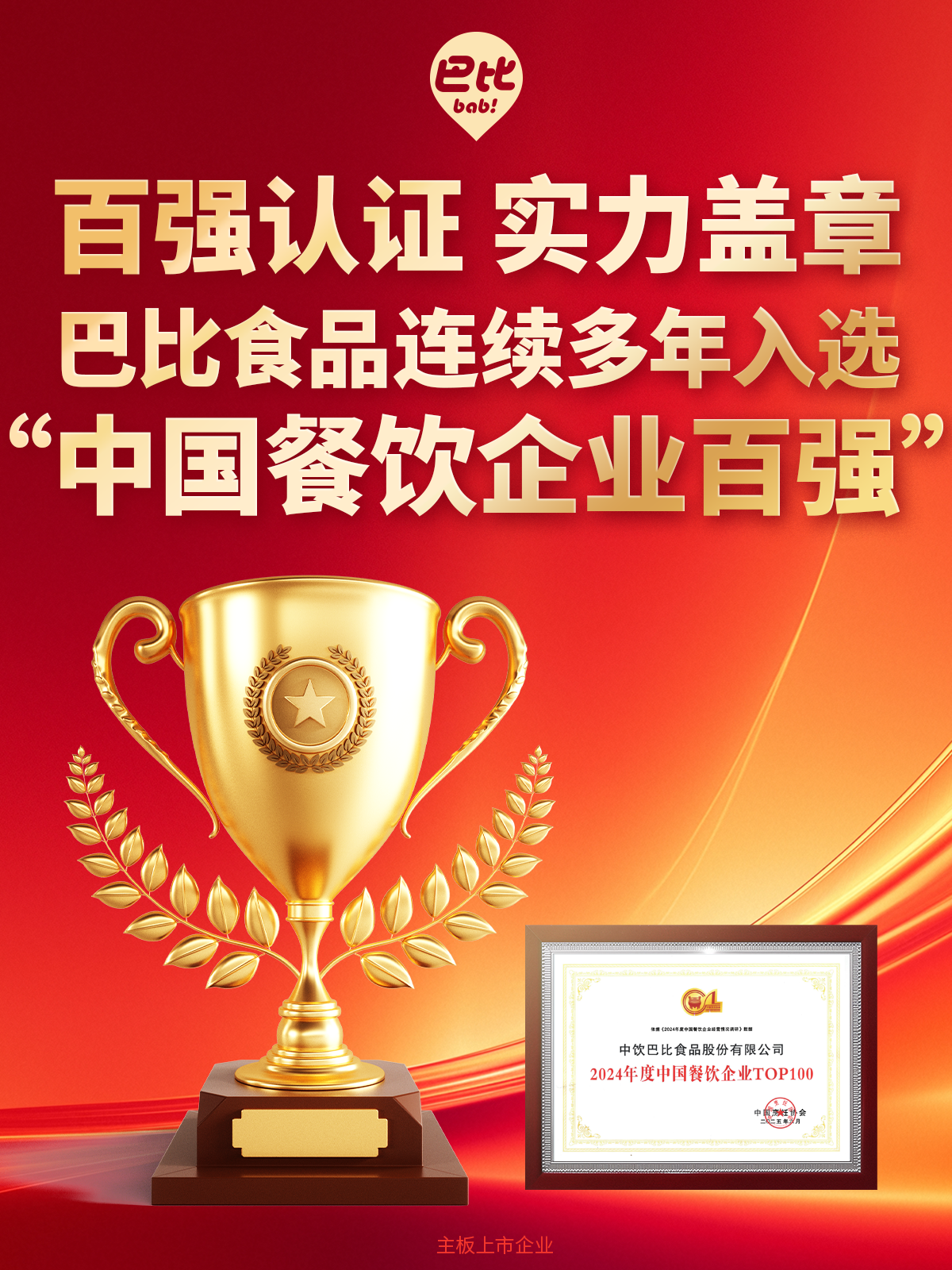 优发国际食品再次斩获中国烹饪协会颁发的「中国餐饮企业百强」！